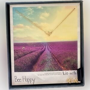 KIT-SCH "Bee Happy" Necklace & Earring Set, Gold Plated Brass - NIB